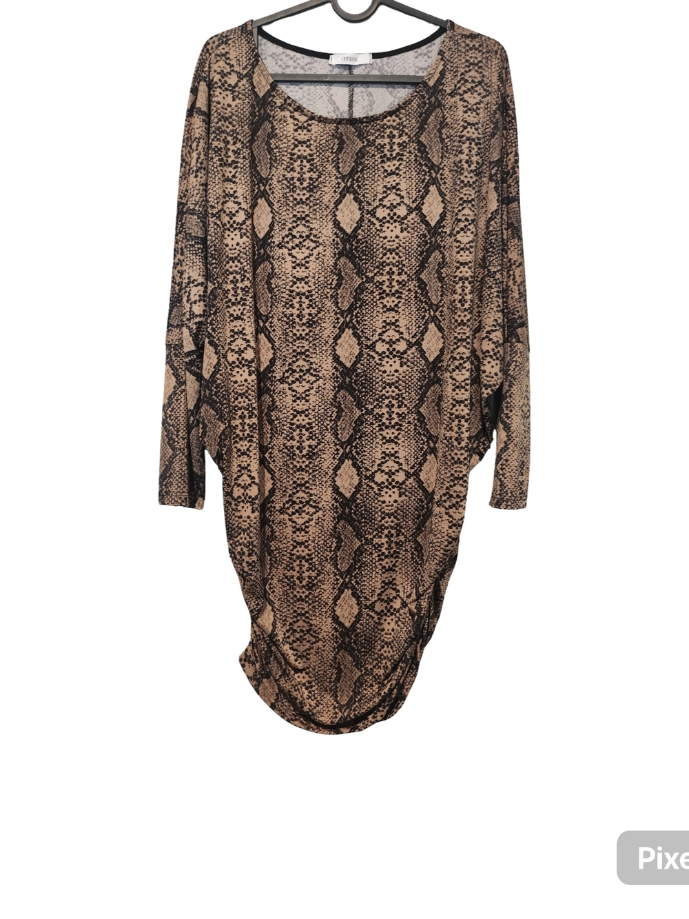 Cherish Beige and Black Snake Print Long Sleeve Dress